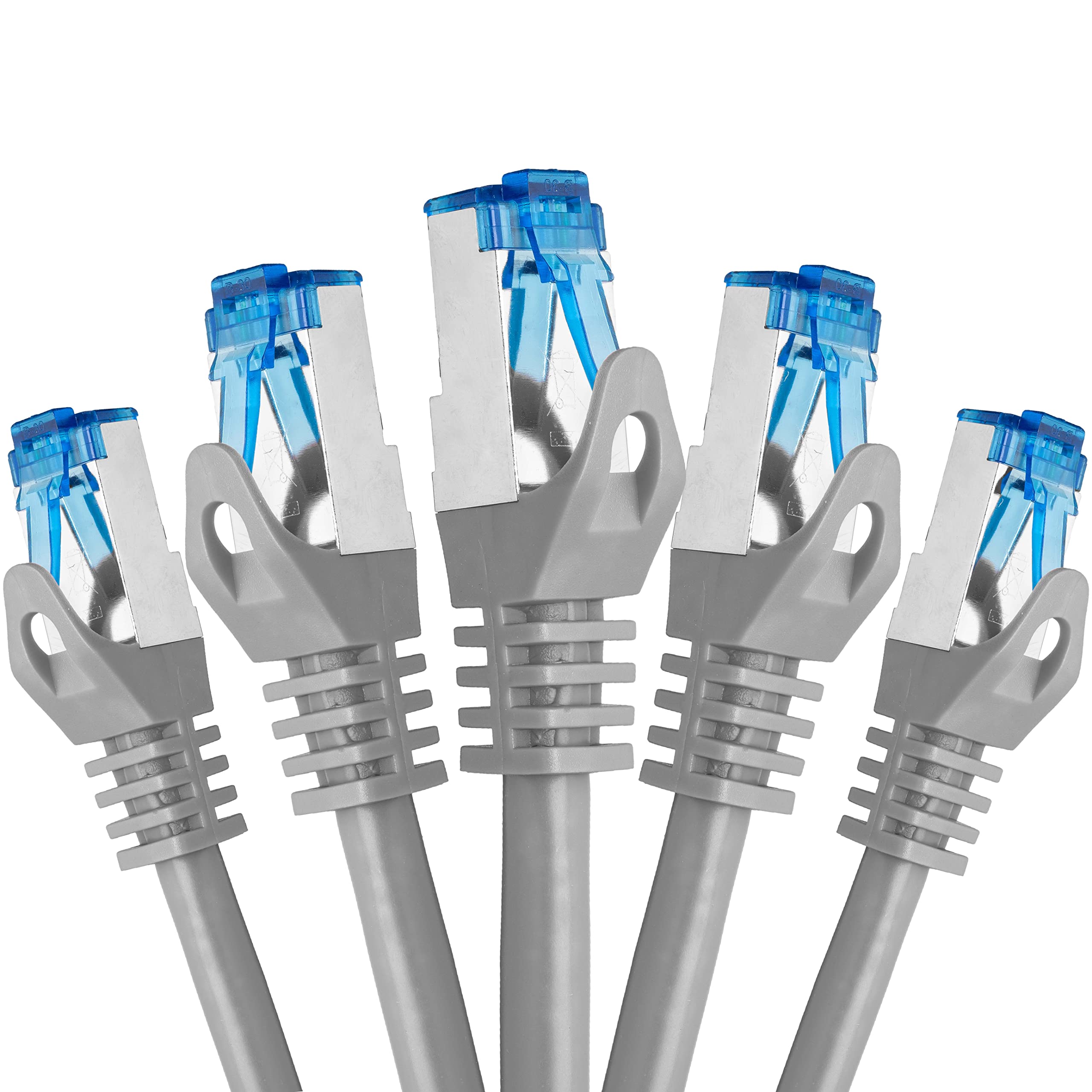 BIGtec Ethernet Cable 0,25m Internet Cable CAT 7 grey - 5 pieces - High Speed double shielded S/FTP RJ45 LAN compatible Gaming PC Laptop Computer Playstation 5 PS5 PS4 Xbox Smart TV Box NAS Switch