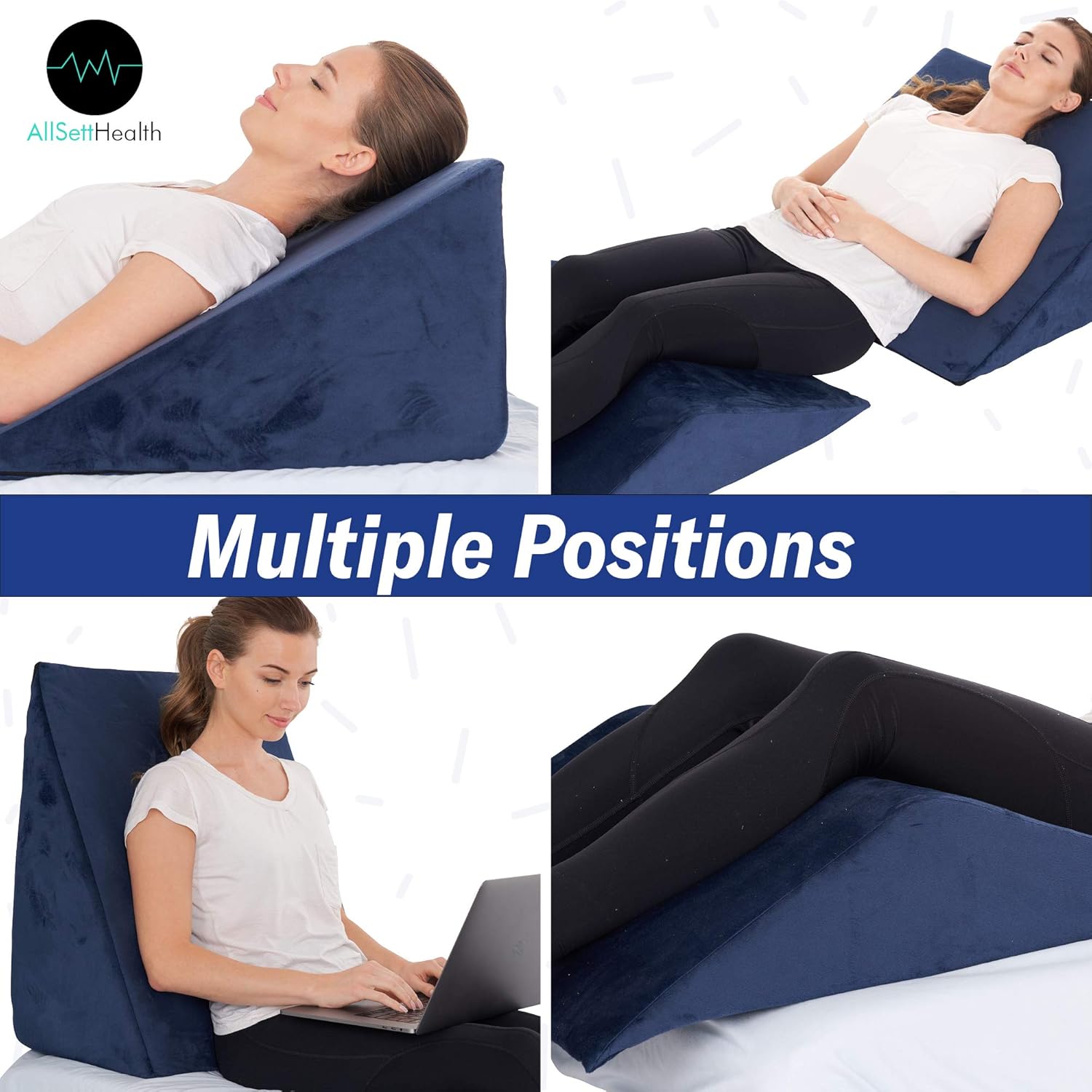 Bed Wedge Pillow – 2 Separate Memory Foam Incline Cushions, System for Legs, Knees and Back Support Pillow | Acid Reflux, Anti Snoring, Heartburn, Reading – Machine Washable, Navy: Health & Personal Care