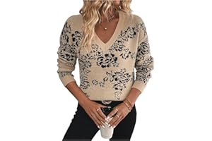V Neck Long Sleeve Knit Pullover Tops Women's Floral Sweater