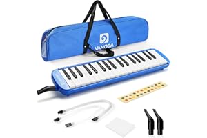 Vangoa 37 Key Melodica Musical Instrument Soprano Melodica Air Piano Keyboard with Carrying Bag, 2 Mouthpieces, Wipe Cloth, Key Stickers, Blue