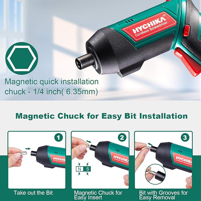 HYCHIKA Avvitatore Elettrico 6N.m, Cacciavite Elettrico (Par max 6 N.m, 3.6 V, 2.0 Ah) Luce a LED come Chiave a Cricchetto, Cavo di Ricarica USB, 20 PCS Accessori, per DIY, Assemblaggio Mobili