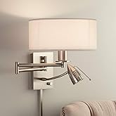 Possini Euro Design Tesoro Modern Swing Arm Wall Mounted Lamp Adjustable LED Brushed Nickel Plug-in Light Fixture Off White D