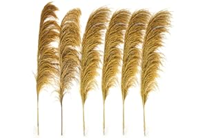 PENEPICO Gold Yellow Pampas Grass, Farmhouse Flowers Decor, Gold Flowers Tall,6Pcs 43.3" Rustic Dried Pampas Grass,Natural Dried Pompas Floral ,Gorgeous Bronzy Gold Decor for Living Room,with Natural Fragrance