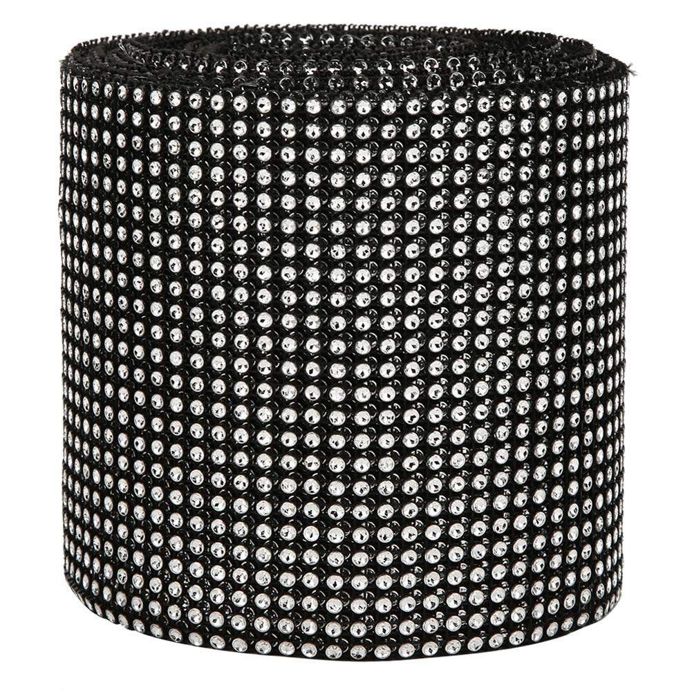 Rhinestone Ribbon,9m 24 Rows Electroplating Rhinestone Strips Mesh Wedding Clothing Decoration (Black)