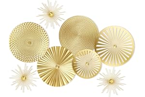 Lingvee 8 Pcs Gold Wall Decor Modern Metal Decor Metal Starbursts Radial Plate Art Hanging Decorative Wall Decorations for Home Bedroom Bathroom Living Room Office Sculpture(Gold)