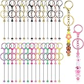 30 Pcs Beadable Keychain Bars Bulk, Bead Keychains Colorful Metal, DIY Keychains Making Supplies, Beaded Keychain Bead Key Chains, Blank Beadable Item Accessories