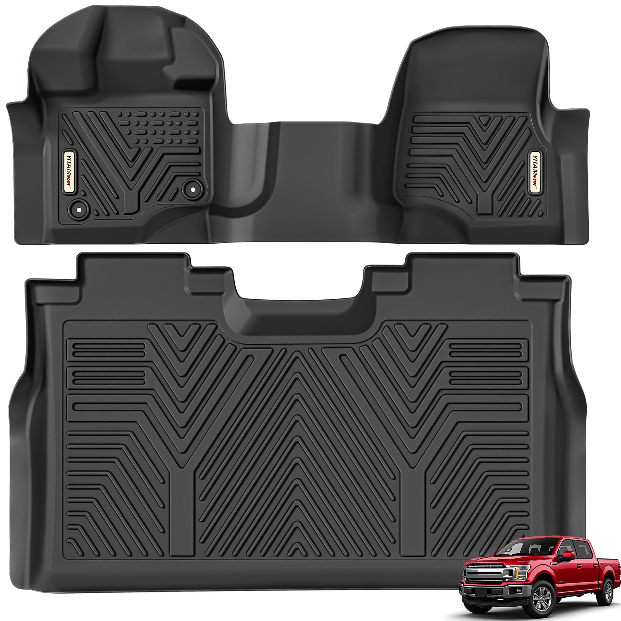 YITAMOTOR Floor Mats for 2015-2025 Ford F-150 Super Crew Cab with 1st Row Bench Seats, Custom Fit F150 1st & 2nd Row All Weather Floor Liners,Bench Seating, Black Image