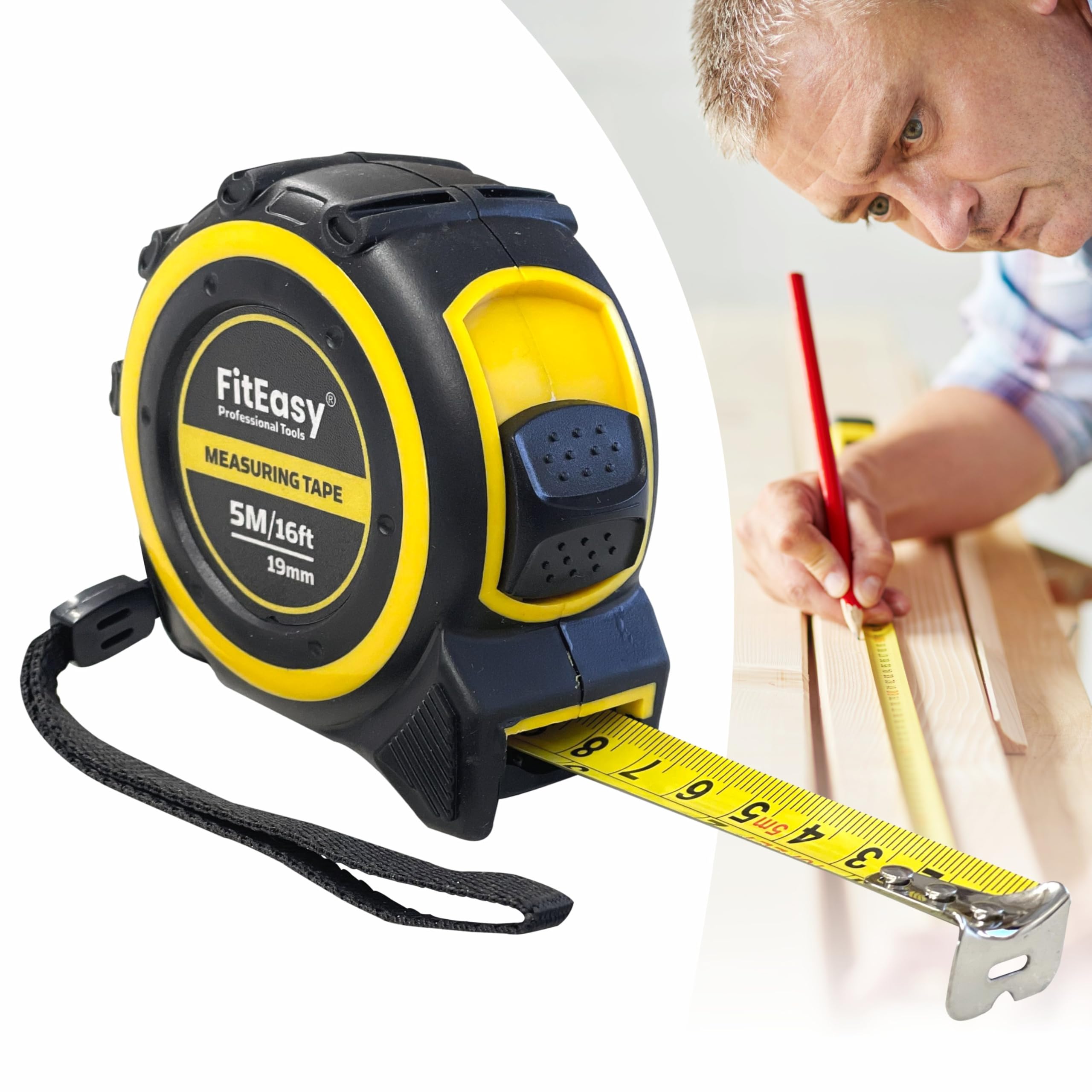 Retractable Tape Measure 5m 16Ft, Heavy Duty Nylon Coated Measuring Tape, Imperial and Metric Measurement with Metal Belt Clip, Stainless Steel Measuring Tape 5 metre Shockproof Cushioned Griplock