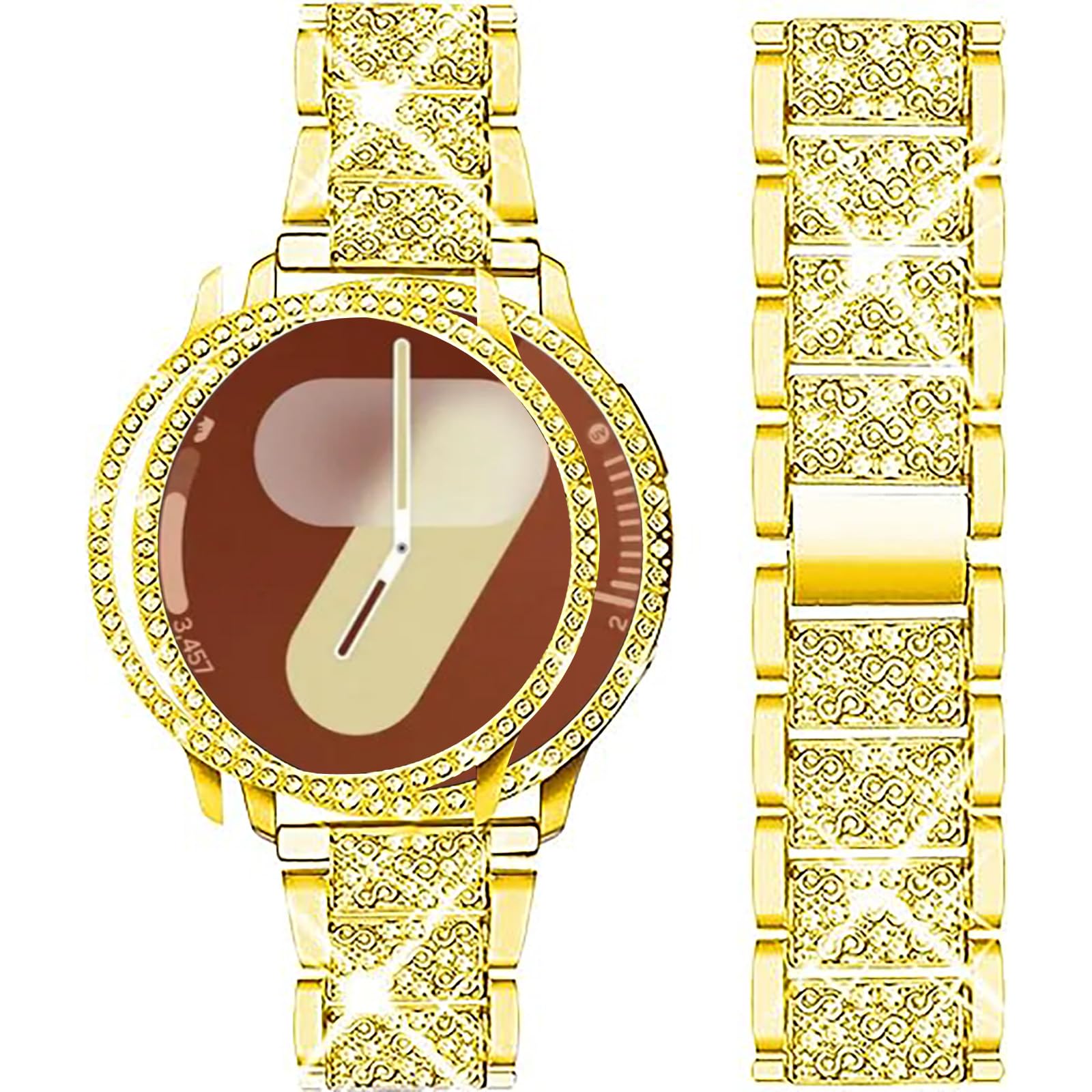Photo 1 of Mosonio Compatible with Samsung Galaxy Watch 7 Band 40mm, 20mm Bling Jewelry Metal Band with 40mm Cover Case for Women for Galaxy Watch 7?Gold,40 mm?