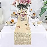 DUOBAO Sequin-Table-Runner-Light Gold Event Runners 12x120-Inch Sequins Champagne Cake Party Christmas Dining Supplies