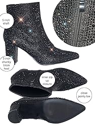 Women Rhinestone Block Chunky Heel Ankle Bootie