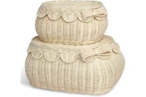 BEBE BASK The Original Scalloped Basket Set Of 2 – Small Scallop Basket with Bow - Natural with Bow