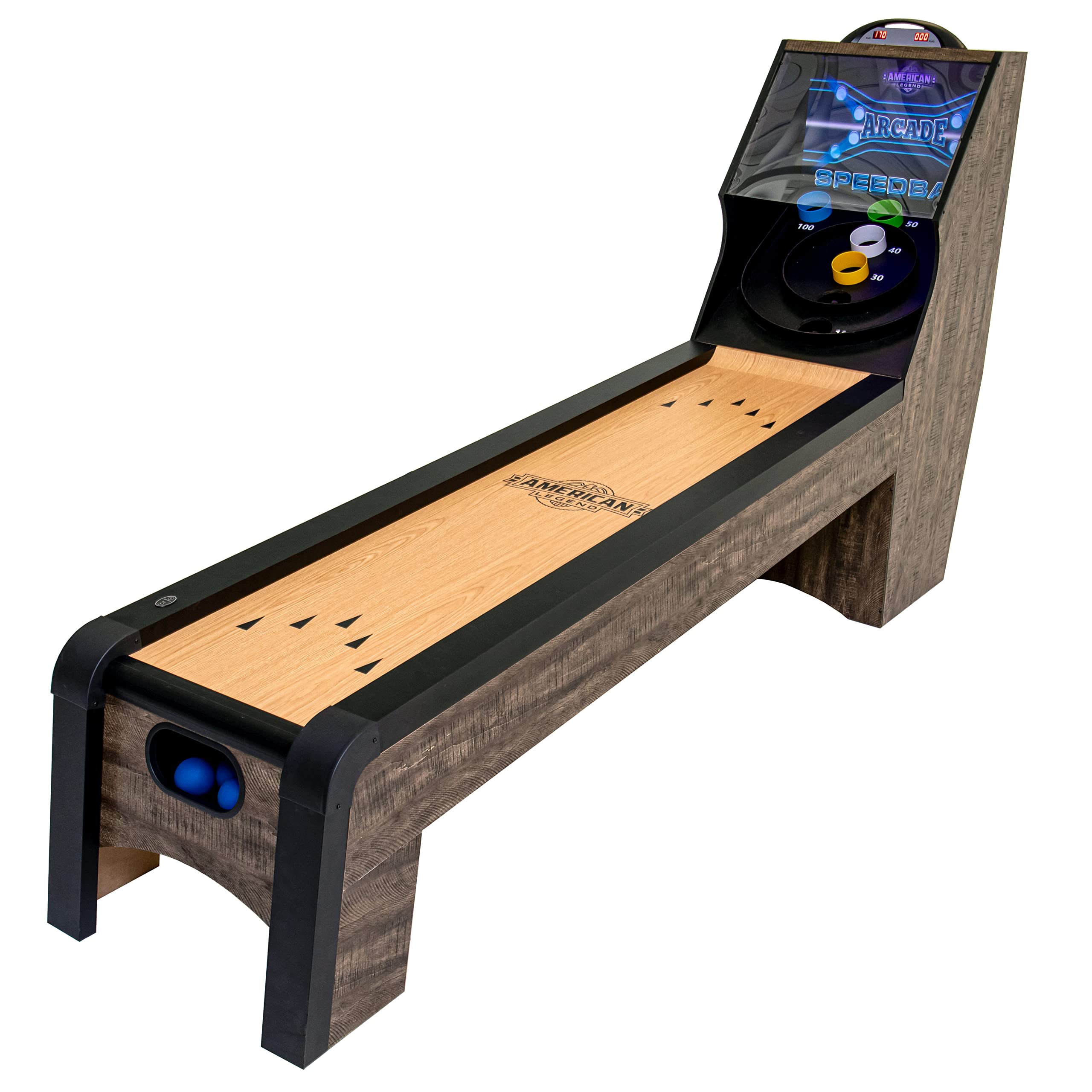 Photo 1 of  UNTESTED American Legend 9’ Arcade Speedball Game - Engineered Wood Construction - Realistic Game Play - Automatic Ball Return - 4 Balls Included