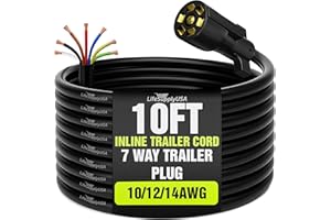 10ft 7 Way Trailer Plug Heavy Duty Inline Trailer Cord 10AWG Cable for Easy Weatherproof Installation by LifeSupplyUSA