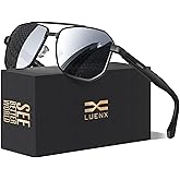 LUENX Men's Aviator Sunglasses Polarized Square Polygon Retro Shades UV 400 Protection