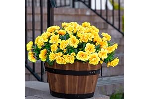 HOPPWODD Artificial Faux Outdoor Flowers Plants for Spring Decoration, Fake Silk Yellow Camellia 3 Bundles UV Resistant Realistic for Planter Pot Outside Porch Patio Balcony Garden Yard Home Decor