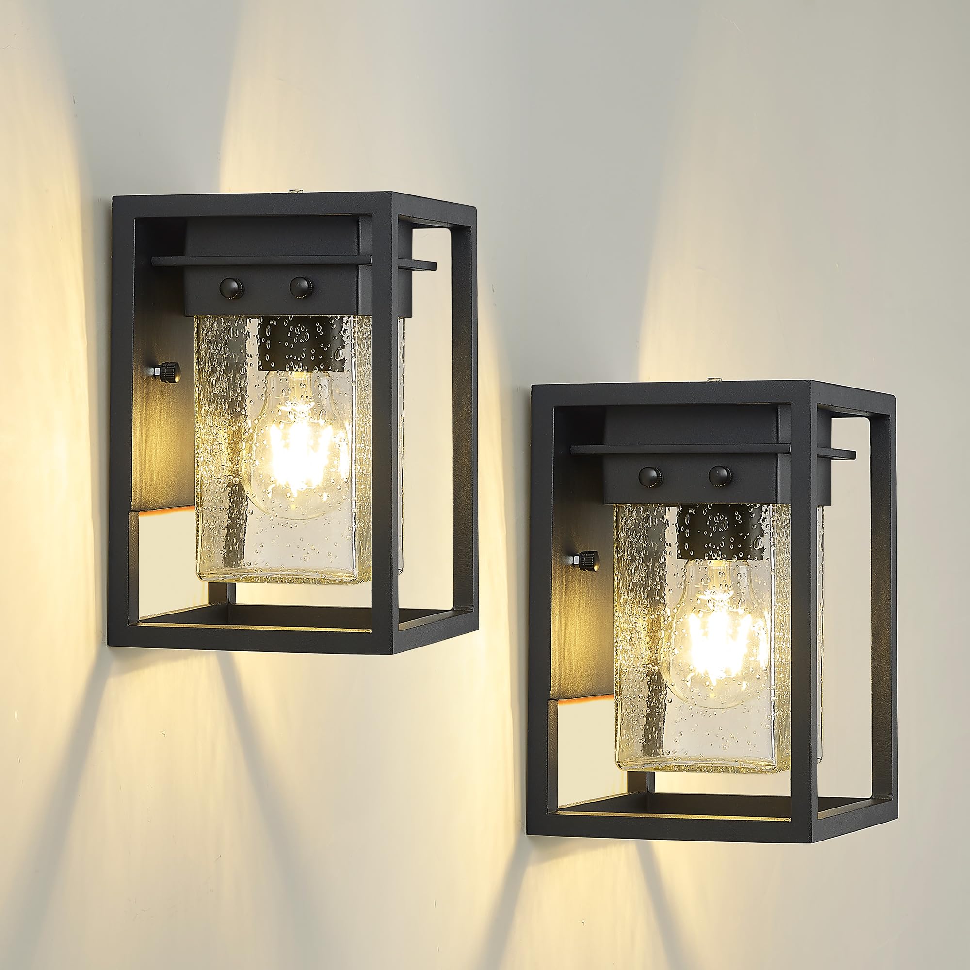 Photo 1 of Osimir Porch Lights Outdoor, Dusk to Dawn Outdoor Lighting with Seed Glass in Black Finish, Aluminum Exterior Lights for House, OS-3006