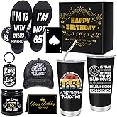 Keluna 65th Birthday Gifts for Men - 7Pcs 65 Years Old Mens Birthday Gifts Ideas, 20oz Tumbler, Funny Socks, Baseball Cap,Keychain, Bottle Opener, Candles, 65th Presents for Dad Granpa Husband Boss