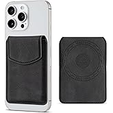 maogoam Magnetic Leather Wallet Compatible With MagSafe, Leather Magnetic Cards Holder With Flap Cove for iPhone, Ultra Slim, Fit 4 Cards, RFID Blocking, Black