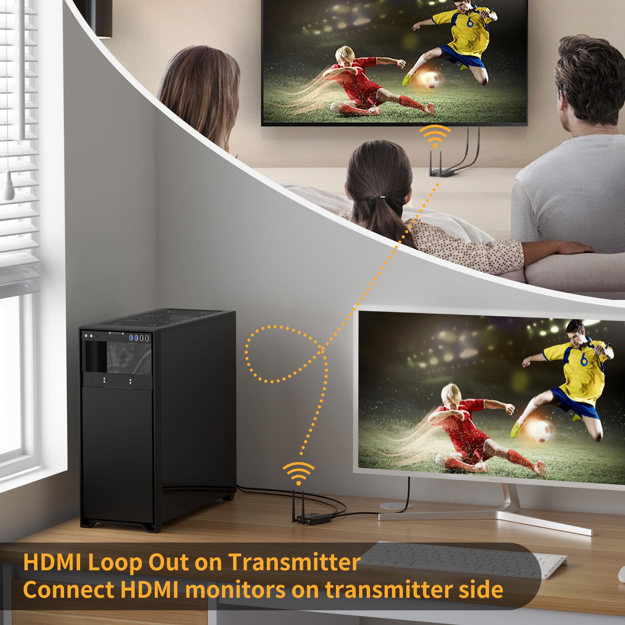 656FT Hdmi Wireless Transmitter and Receiver, 200M Wireless HDMI Extender Long Range with Loop-out, Support 2.4 / 5GHz for Streaming Video/Audio from Laptop,PC, TV Box to HDTV/Projector