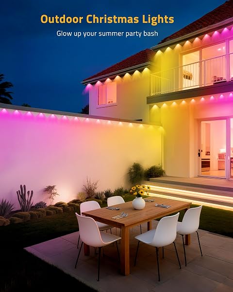 DELITOR PERMANENT OUTDOOR LIGHTS, 111FT SMART BLACK CHRISTMAS LIGHTS WITH APP CONTROL, IP65 WATERPROOF ETERNITY EAVES LIGHTING WITH 72 RGB LED LIGHTS FOR OUTSIDE ROOFLINE DECOR, PARTY, HOLIDAY XMAS