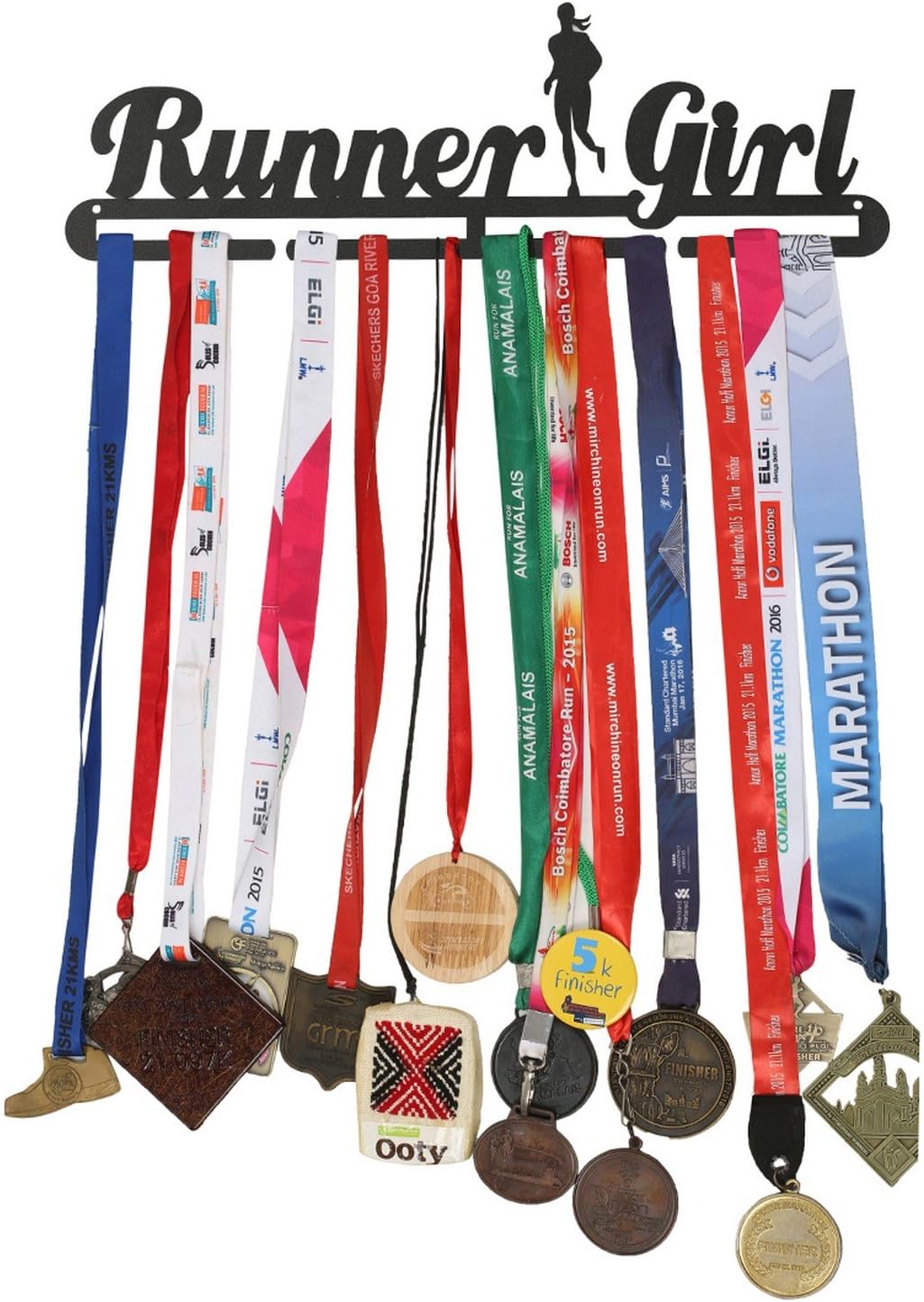 RUNWYNDRUNWYND Runner Girl Medal Hanger - Black (48 cm x 15 cm)
