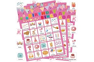 Leezead Birthday Bingo Game for Boys Girls Adults, 24 Players Birthday Bingo Cards Birthday Party Supplies Fun Birthday Party Bingo Game for School Classroom Family Birthday Holiday Party Activities