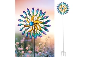 VESTCDF Metal Wind Spinners Outdoor, Metal Yard Art Kinetic Wind Spinner Garden with Stake for Yard and Garden Wind Powered Dual Direction Pinwheels for Backyard Lawn Decorations(Colorful)