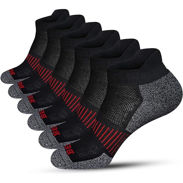 Women's Anti-Blister Running Socks - 6 Pairs Thick Cushioned Ankle Socks With Heel Tab, Black, Sizes 6-9