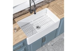 HOMLYLINK White Farmhouse Sink 33 x 20 Inch, Large Firecaly Apron Front Undermount Farm Sink Heavy Duty Deep Single Bowl, with Custom Accessories 2 Types, Pure White, for Kitchen