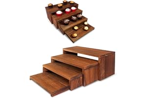 Living By Design LONDON 4-Tier Ultra Wide Wooden Display Stand, Wood Riser for Table Display, No Tools Required, Easy to Assemble, Durable Wood Stands for Dessert Table & Home Deco