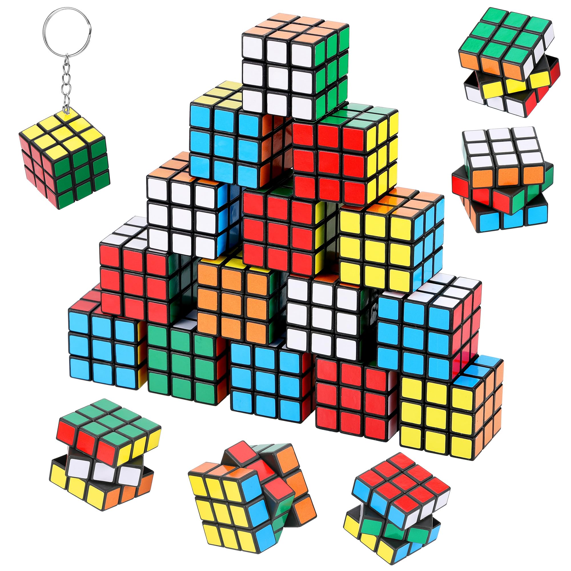 Fentar 20pcs Mini Speed Cube 3x3 Party Bag Fillers for Kids, Classic Gaming Party Bags Fillers for Boys Girls, Mini Puzzle Cube Keyrings for Kids Prizes Favours Return Gifts