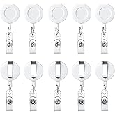 ljdeals White Matte Retractable Badge Holder ID Badge Reel Clip On Card Holders Pack of 10