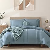 Monbix Queen Comforter Set - 7 Pieces Dusty Blue Bed in a Bag Queen Bedding Sets with Comforters, All Seasons Comforter Bed Set with Sheets, Pillowcases & Shams