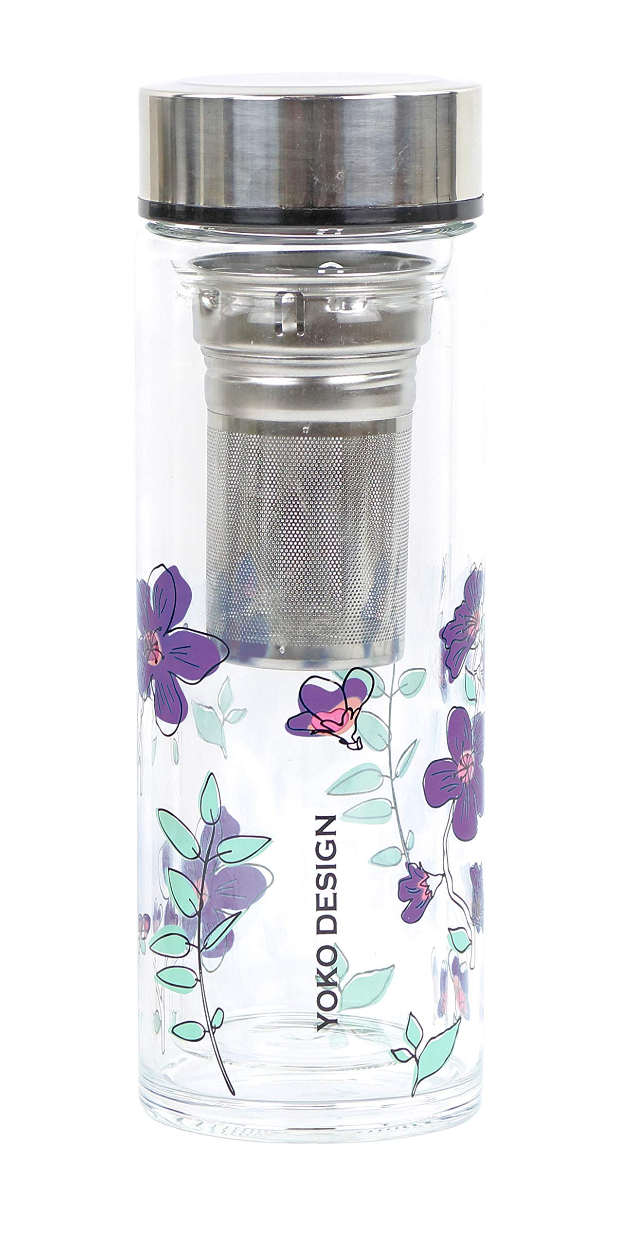 Yoko Design Double Wall Insulated Stainless Steel Teapot BPA Reusable Water Bottle for Tea, Sport, Kids, Office, Travel, 350 ml