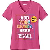 Women Custom V Neck T Shirts Design Your Own Add Picture Photo Text Two Sided