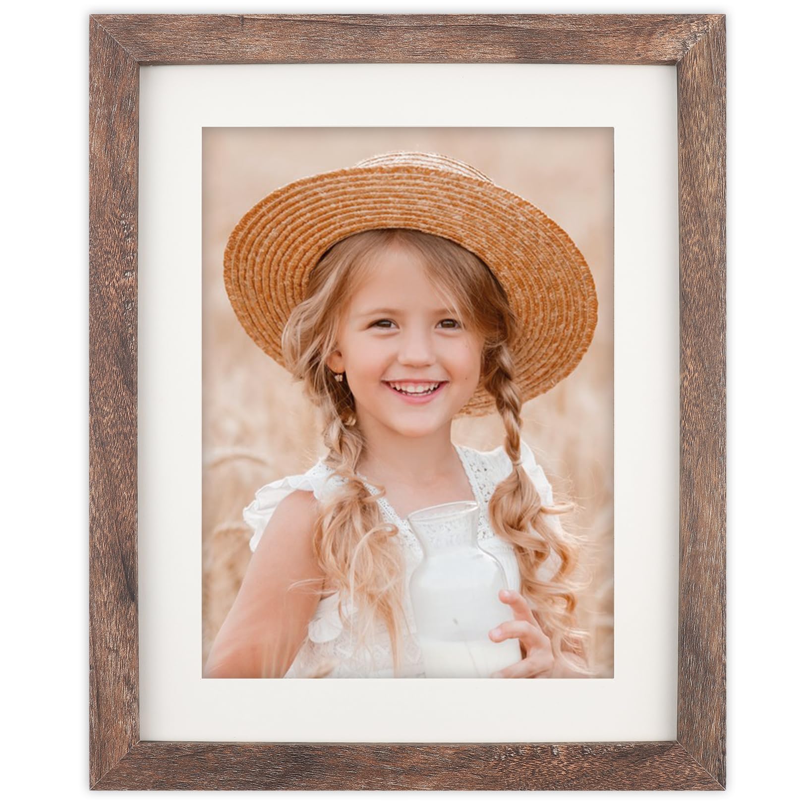 ORIVAN 8x10 Picture Frame Wood Display Picture 6x8 with Mat or 8x10 without Mat Distressed Brown Photo Frame for Wall and Tabletop Decoration