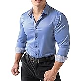 JOGAL Men's Dress Shirts Regular Fit Long Sleeve Stretch Business Wedding Button Down Shirts