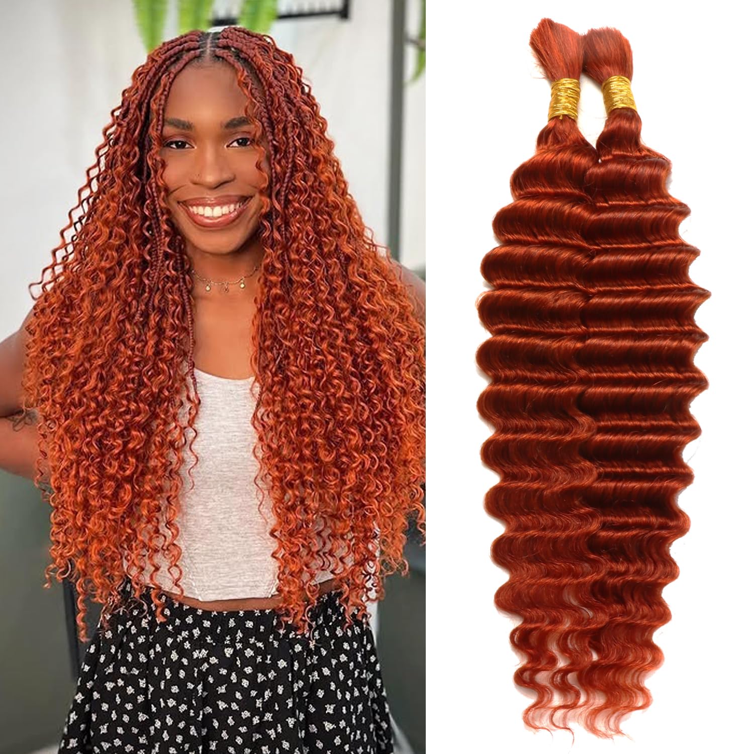 Deep Wave Curly Human Braiding Hair for Boho Braids 2 Bundles Water Wave Bulk for Micro Braids Wet and Wavy Bundles Hair Extensions (350#, 20Inch 100g(50gx2Bundles))