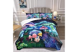 Kossmjx Mushrooms Comforter Set for Room Mushrooms Comforter for Bedroom Twin Bedding Set Colorful Quilt with Pillowcases, Full Size