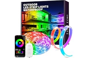 KSIPZE 50ft Outdoor led Strip Lights Waterproof IP68, RGB Outdoor led Lights with Button & Bluetooth App Control, Music Sync, Timer, Exterior Led Rope Lights for Decor Balcony, Roof, Garden, Pool