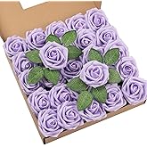 DuHouse 25Pcs Artificial Roses Flowers Fake Roses with Stems Real Touch Foam Flowers for DIY Wedding Bouquet Party Centerpiece Floral Arrangement Party Home Decor(Lilac)