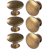 HUGOLEM 6 Pack Antique Brass Kitchen Cabinet Knobs Round Drawer Pulls | antique brass knobs for kitchen cabinets, dressers, bathroom doors. Includes 3 screw lengths, 6 sets each.