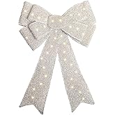 Relsy Pre-lit Christmas Bows Extra Large Silver Bow Christmas Decorations - 60cm Large Christmas Door Bow/Christmas Tree Topper Christmas Door Wreaths Alternative - with 30 LED Lights