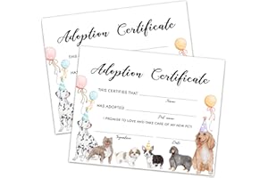 DISFUCO Pet Adoption Certificate - Adopt A Pet Certificate for Girl Boy- Puppy Dog Adoption Party Decorations - Puppy Birthday Party Favors - Lets Pawty Party Supplies, 10 Adoption Certificates (CC05)