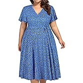 kissmay Plus Size Womens V Neck Floral Cocktail Party Midi Dresses with Pocket