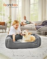 Feandrea Linen-Look Dog Bed Large 90 x 75 cm with Raised Edges Non-Slip Cover view 2