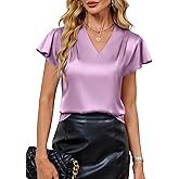 Blooming Jelly Women's Ruffle Sleeve V Neck Pleated Blouse
