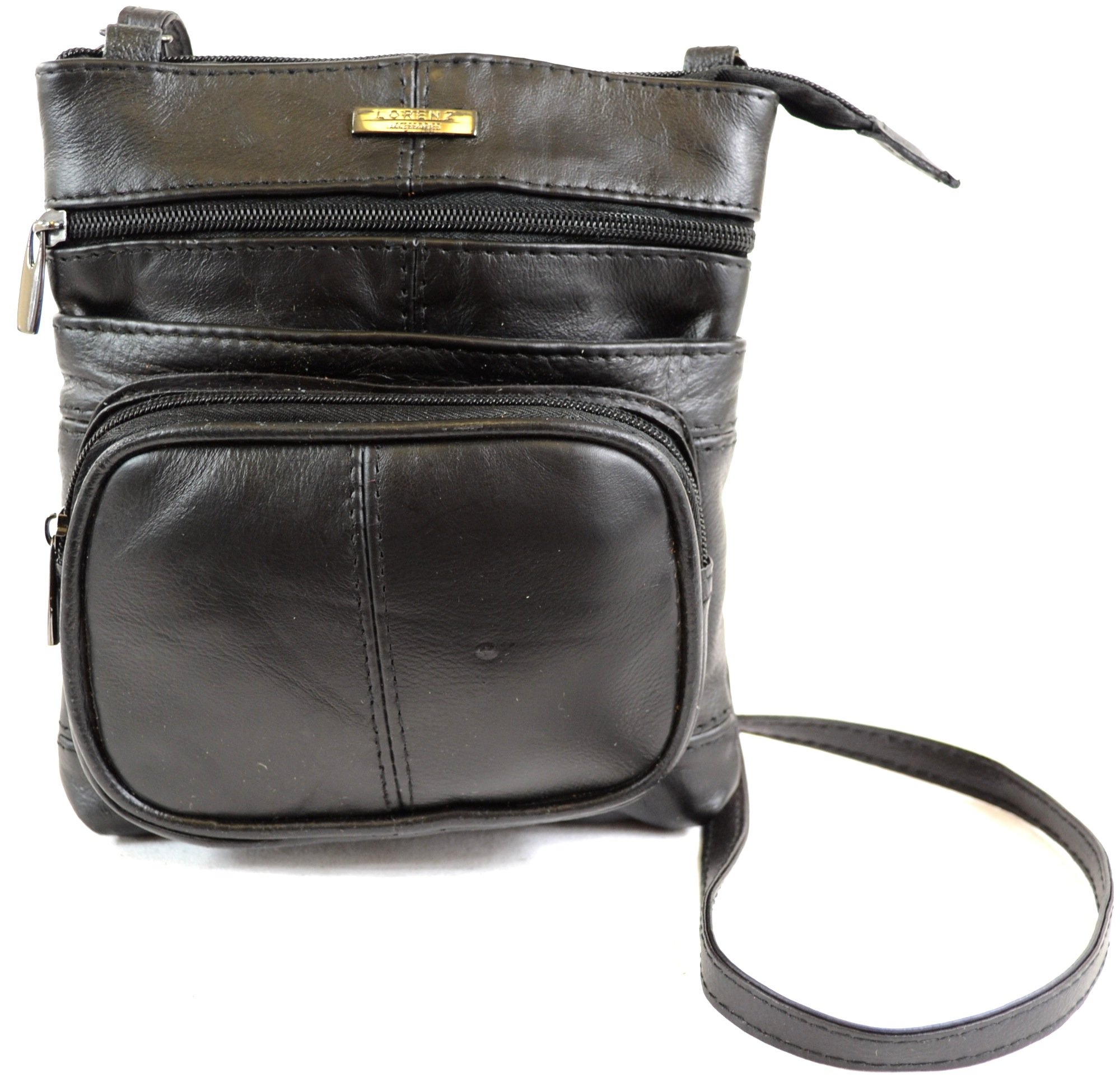 Ladies Handy Leather Cross Body/Shoulder Bag with Multiple Pockets - Black