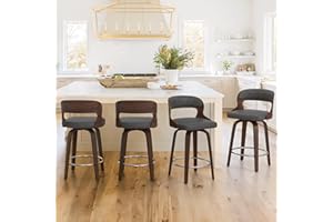 Cozyman Barstools, Counter Height Bar Stools, 26" Faux Leather Swivel Counter Stools, Mid Century Bar Stool Set of 4, Swivel Bar Stools with Backs for Kitchen,Restaurant, Gray